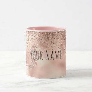 Caneca Sereia Glitter Dourada com Rosa de Nome Personaliz