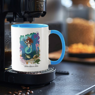 Caneca Sereia Mística Fantasia Oceânica Vida Marinha Azul