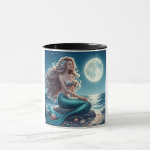 Caneca Sereia na praia à noite