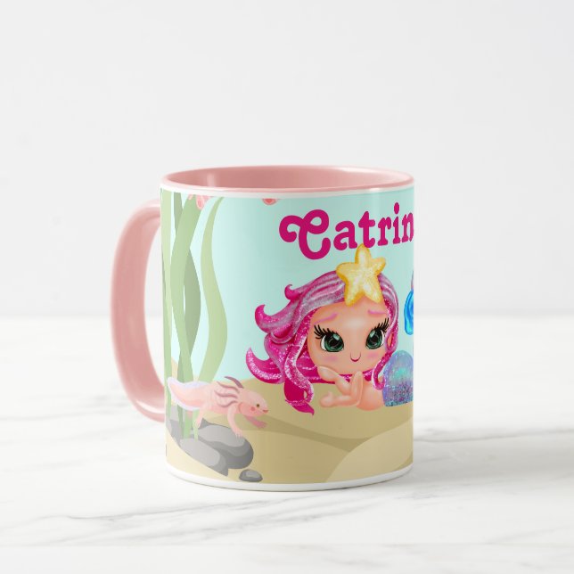 Caneca Sereia Personalizada e Axolotl (Frente Esquerda)