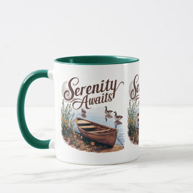 Caneca Serene Lake Boat com gansos e flores selvagens (Esquerda)
