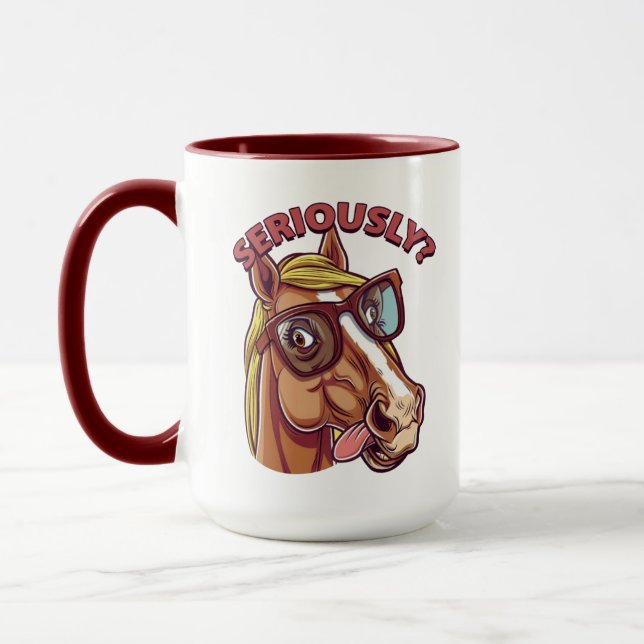 Caneca Sério Legal Cãozinho de Cavalo - Engraçado e Na mo (Esquerda)