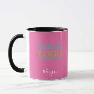 Caneca Seu Logotipo/Arte/Foto, Nome White Script, Rosa