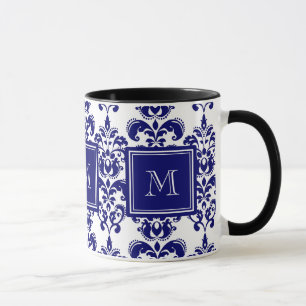 Caneca Seu Monograma, Marinho Cor damasco Azul 2
