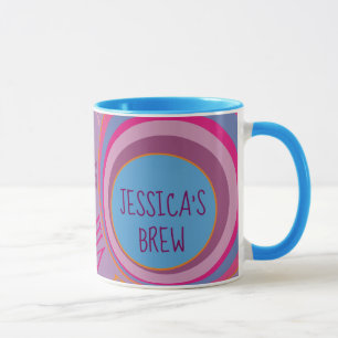 Caneca Seu nome é Brew. Cor-de-rosa-relógio Azul-laranj