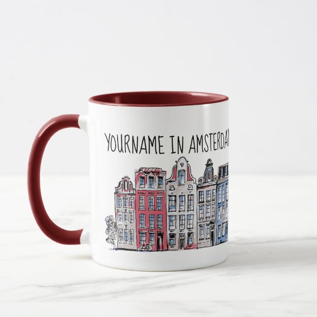 Caneca Seu nome em Amsterdam Waterfront Damrak Building (Esquerda)