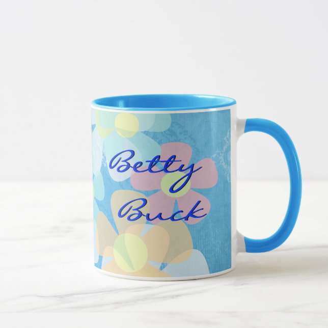 Caneca Seu nome em uma caneca—Azul com flores (Direita)