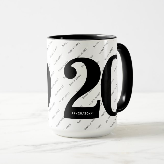 Caneca Seu Padrão de Nome - Número Negrito 20 - Preto/Bra (Frente Esquerda)