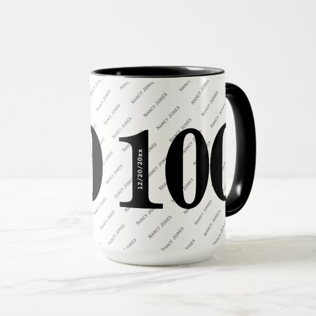 Caneca Seu Padrão de Nome - Preto e Branco - Negrito 100 (Frente Esquerda)