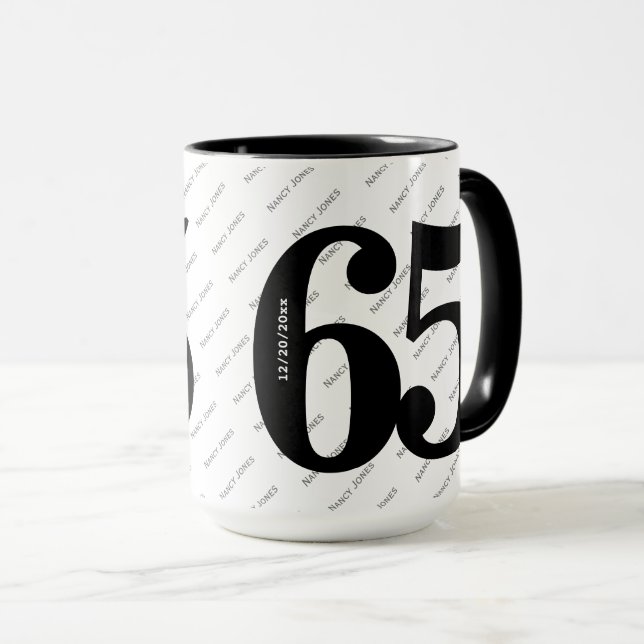 Caneca Seu padrão de nome - preto e branco - Negrito 65 (Frente Esquerda)