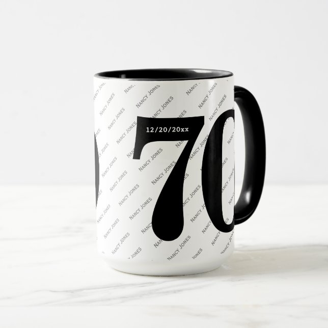 Caneca Seu Padrão de Nome - Preto e Branco - Negrito 70 (Frente Esquerda)