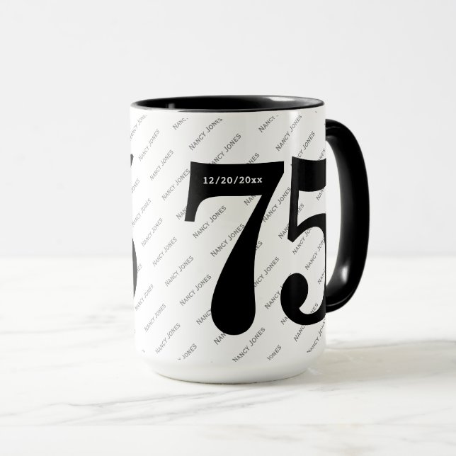 Caneca Seu padrão de nome - preto e branco - Negrito 75 (Frente Esquerda)