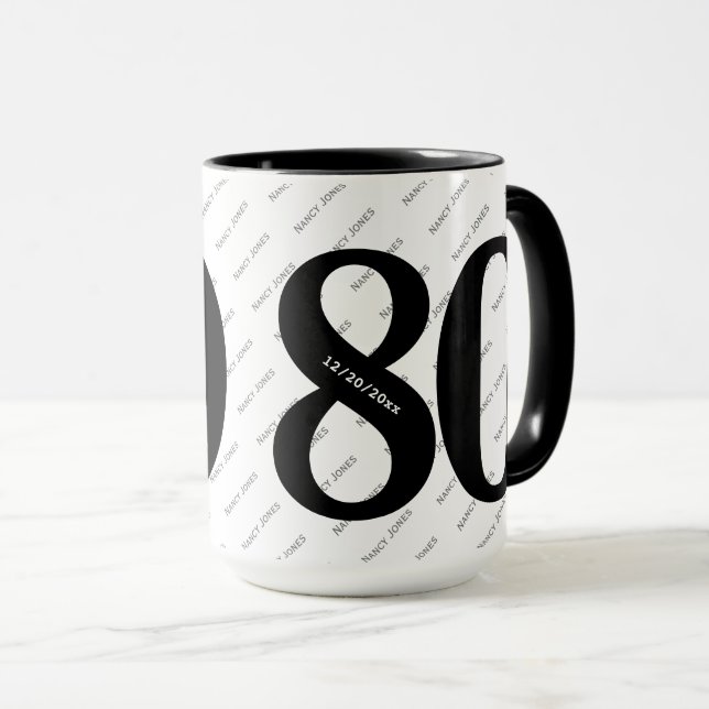 Caneca Seu padrão de nome - preto e branco - Negrito 80 (Frente Esquerda)