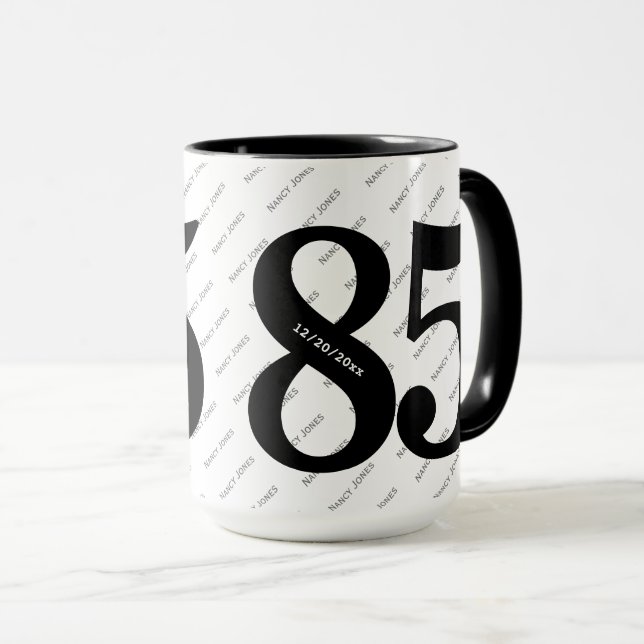 Caneca Seu padrão de nome - preto e branco - Negrito 85 (Frente Esquerda)