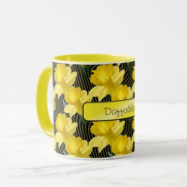 Caneca 'Seu Texto: Daffodils Amarelos Padrão Foto Floral (Frente Esquerda)