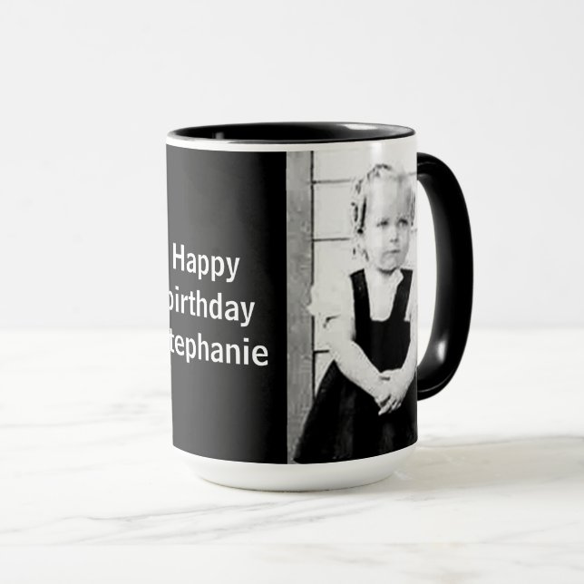 Caneca Seu Texto Fotográfico Feliz Aniversário Simples Pr (Frente Esquerda)