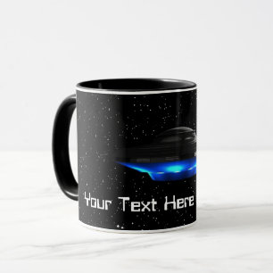 Caneca Seu texto Legal Azul Alienígena voando no Espaço