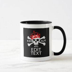 Caneca Seu Texto Mantenha Calmo Coroa Vermelha Crossbones