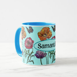 Caneca Shabby Poppy Red Purple em Nome Personalizável Aqu