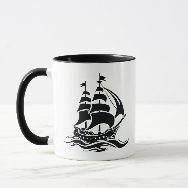Caneca Shadow Sailing Ship – Vintage Ocean Illustration (Esquerda)