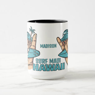 Caneca Shaka do Surf de Localização e Nome Personalizado