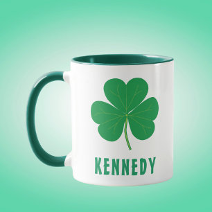 Caneca Shamrock Green Clover Ireland Custom Name