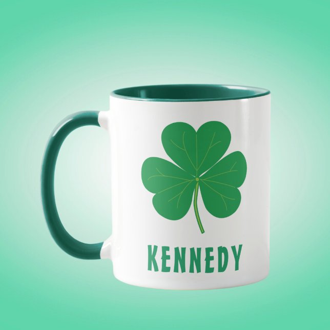 Caneca Shamrock Green Clover Ireland Custom Name (Criador carregado)