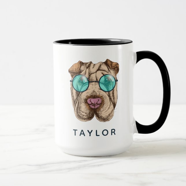 Caneca Sharpei nos óculos de sol | adiciona seu nome (Direita)
