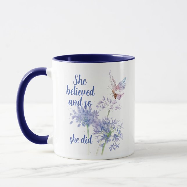 Caneca She believed and so Motivational Quote Butterfly (Esquerda)