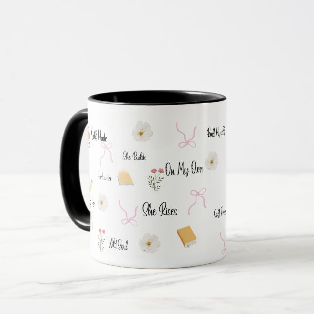 Caneca She Rises On My Own Quote Mug,Soft Feminine Mug (Frente Esquerda)