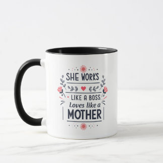 Caneca She Works Like a Boss Mother Typography Art