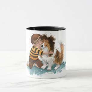Caneca Sheltie e cachorro abraçam