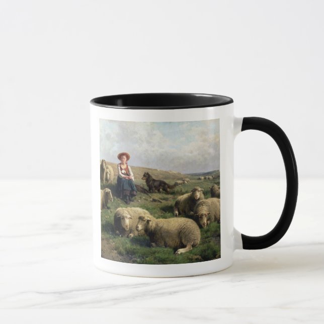 Caneca Shepherdess com carneiros em uma paisagem (Direita)