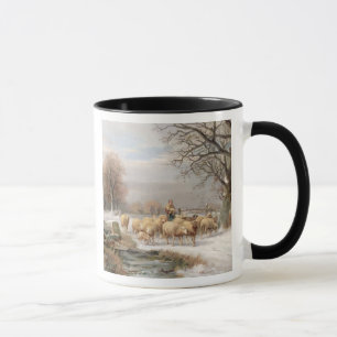 Caneca Shepherdess com seu rebanho em uma paisagem do