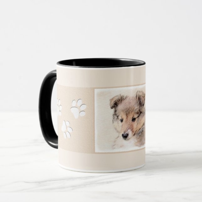 Caneca Shetland Sheepdog Puppy Pintura Original (Frente Esquerda)