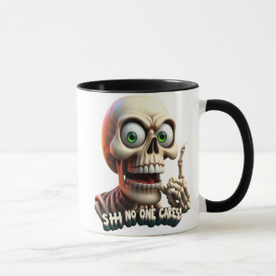 Caneca SHHH. Ninguém se preocupa com esqueleto de olhos v