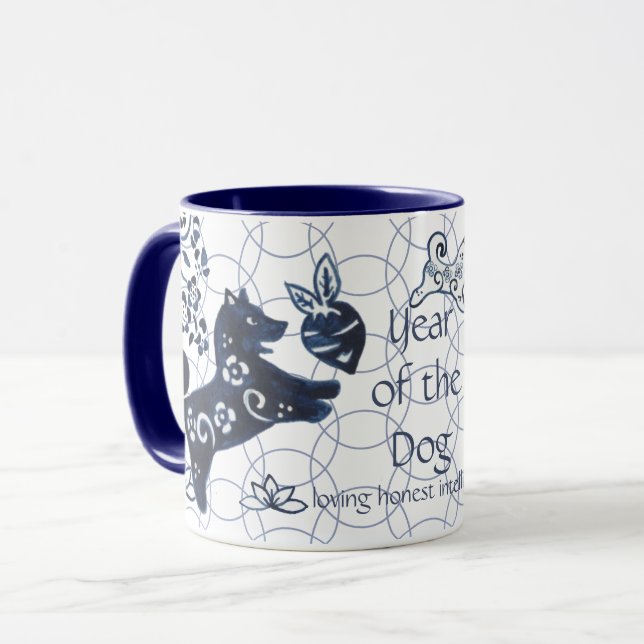 Caneca Shiba, artística do Zodiac Azul-Cachorro Chinês (Frente Esquerda)