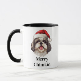 Caneca Shih Tzu Chapéu de Papai Noel Cachorro de Natal