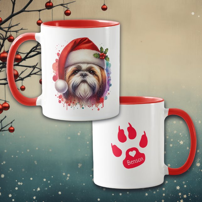 Caneca Shih Tzu Dog no Natal de Santa Hat Personalizado (Criador carregado)