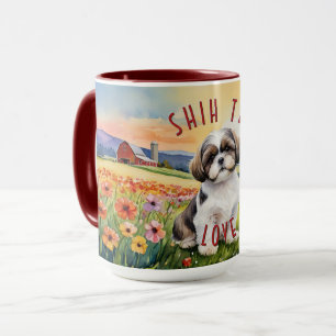 Caneca Shih Tzu Puppy Flower Field Combo Mug