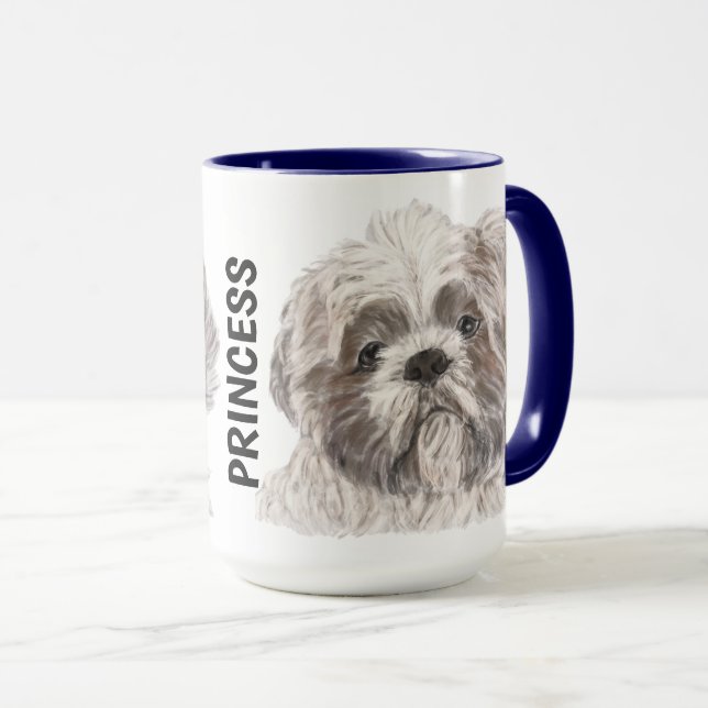 Caneca Shih Tzu Watercolor Mug Personalizado (Frente Esquerda)