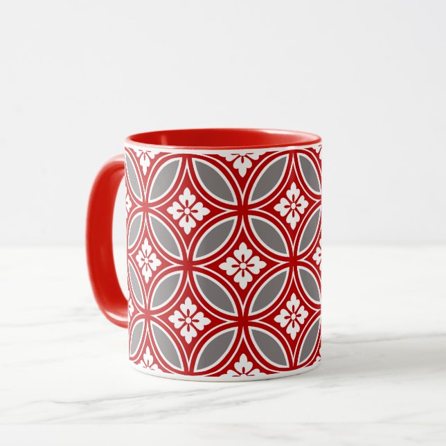 Caneca Shippo com motivo, vermelho, branco e cinzas da (Frente Esquerda)