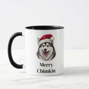 Caneca Siberian Husky Chapéu de Papai Noel Natal
