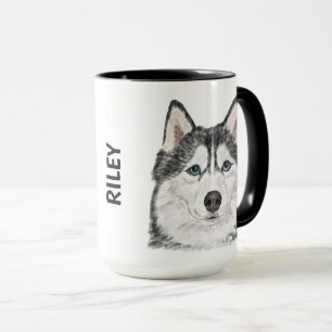 Caneca Siberian Husky Watercolor - Mug Personalizado
