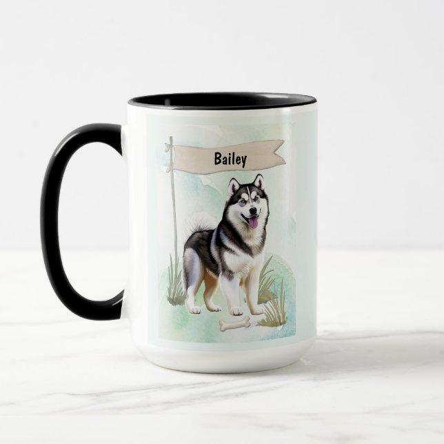 Caneca Siberian Husky Watercolor Personalized Dog (Esquerda)