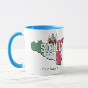 Caneca Sicília Bandeira Itália Retro Map Vintage Souvenir