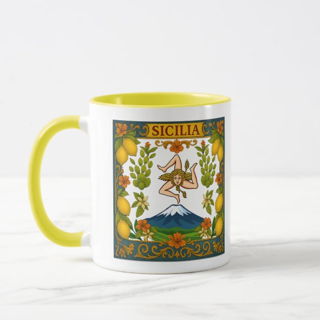 Caneca Sicilia Mt.Etna Trinacria Design Mug (Esquerda)
