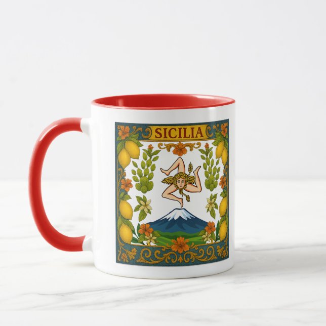 Caneca Sicilia Mt.Etna Trinacria Design Mug (Esquerda)