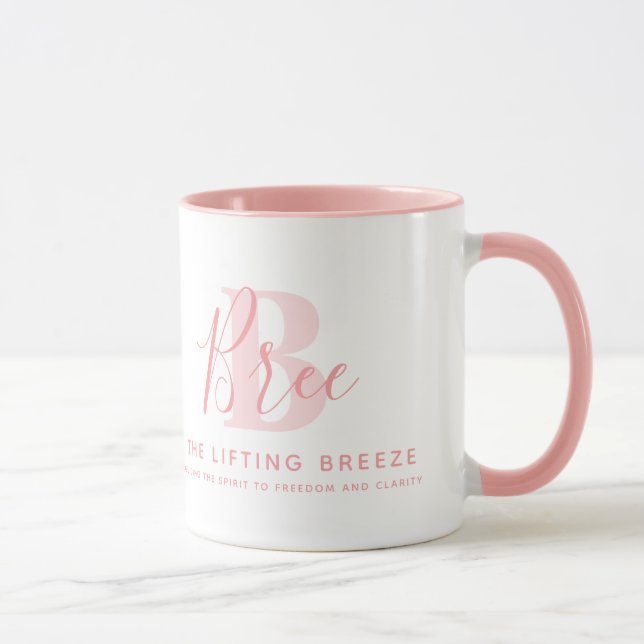 Caneca Significado do nome Bree e monograma em texto rosa (Direita)