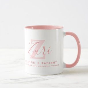 Caneca Significado do nome Zuri e monograma em texto rosa